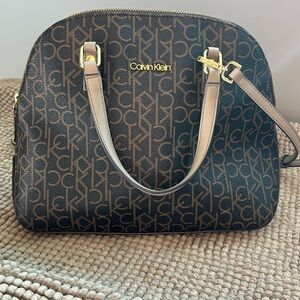 Calvin Klein Black and Brown Logo Satchel